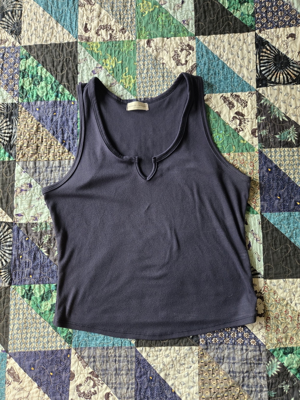 Navy Tank Top with Notch Neckline